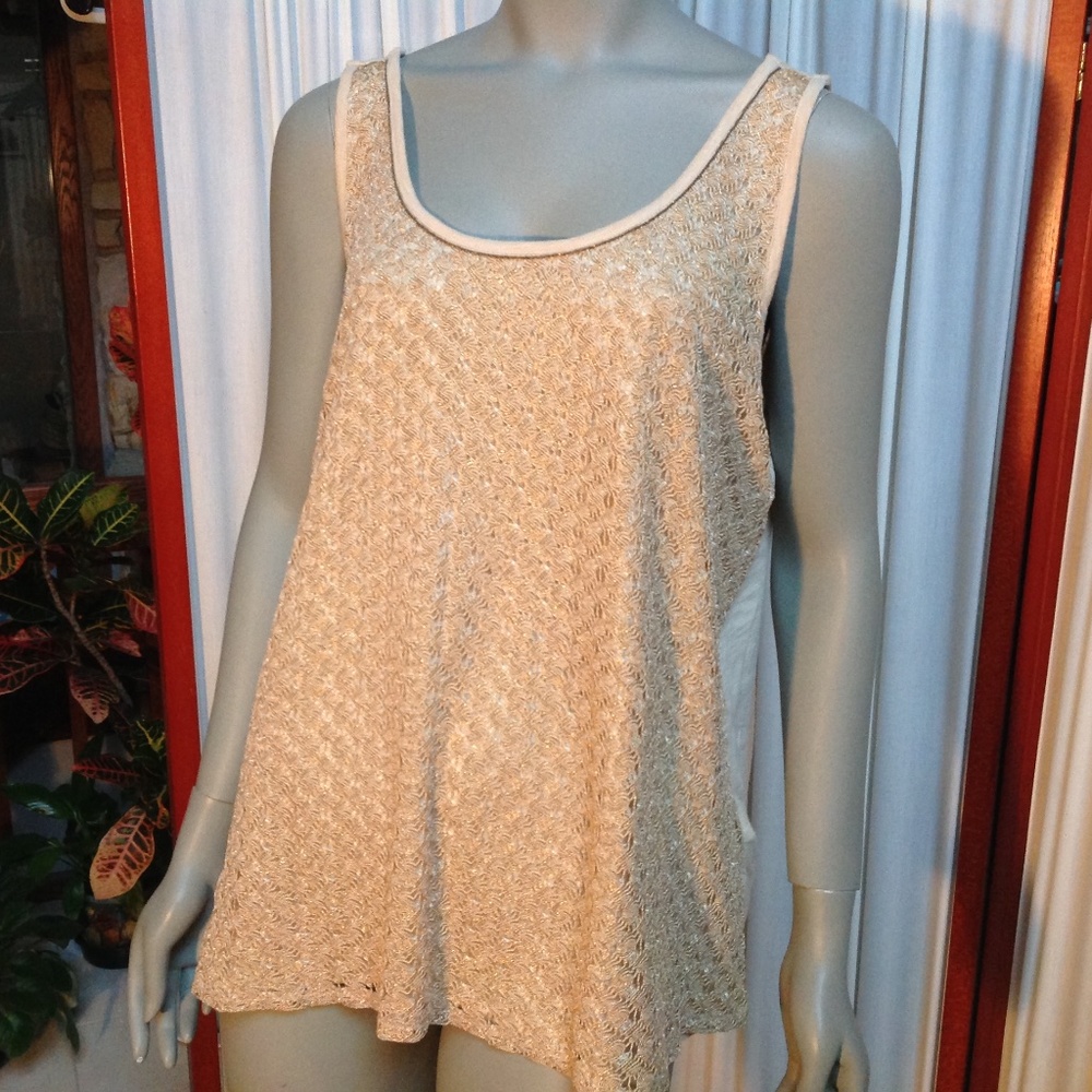 Lucky Brand Metallic Gold Embroidered Lace Tank Top Size 2X